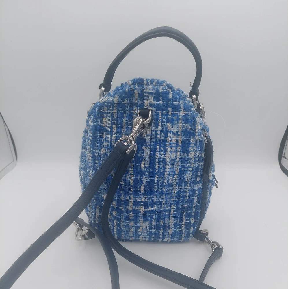 Kate Spade crossbody top handle tweed blue mini Briar Lane backpack - Picture 4 of 8